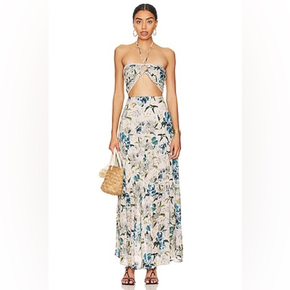 RAYS FOR DAYS Gaia Maxi Dress in Soiree Floral Size L Cutout Summer Vacation